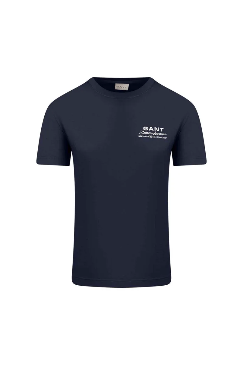 Gant ανδρικό T-shirt με λογότυπο Regular Fit - 2003409 Μπλε Σκούρο