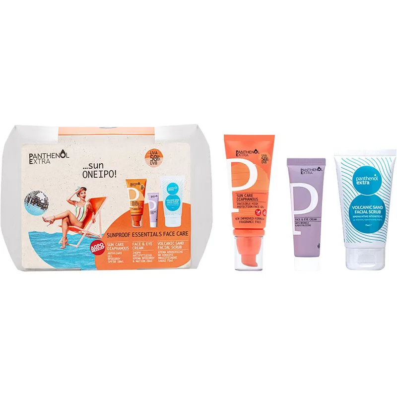 Panthenol Extra Promo Sun Care Diaphanous Gel Spf50, 50ml & Face & Eye Cream 20ml & Volcanic Sand Facial Scrub 75ml & Δώρο Νεσεσέρ 1 Τεμάχιο