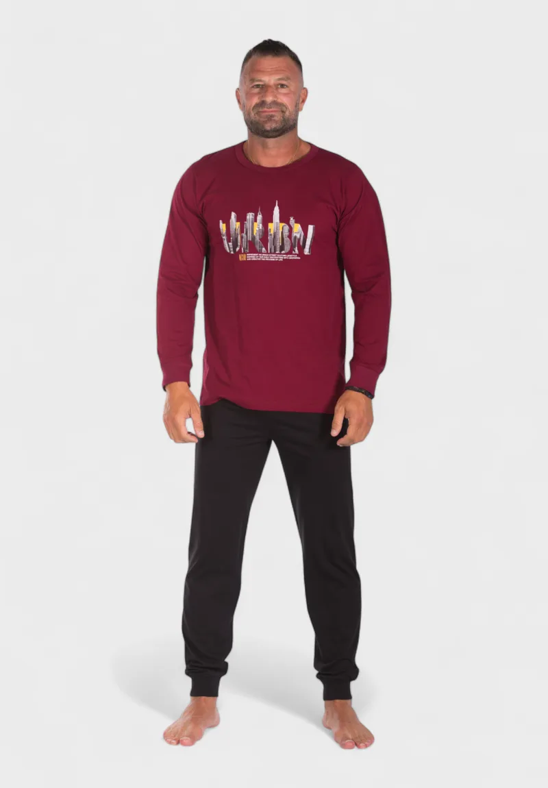 Πιτζάμα ανδρική βαμβακερή Nina Club Urban Red NC26594-1-Μπορντώ