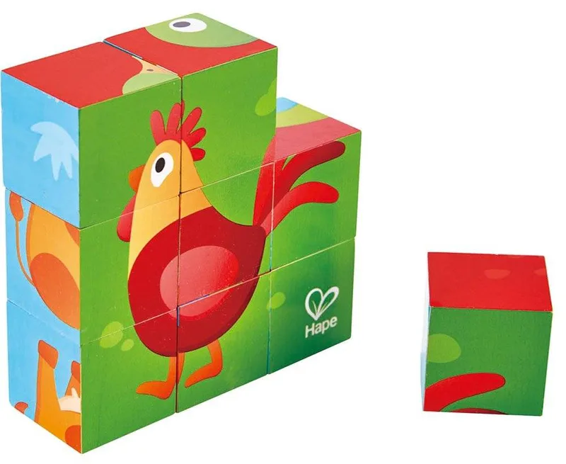 PUZZLE ΚΥΒΩΝ ΤΑ ΖΩΑ ΤΗΣ ΦΑΡΜΑΣ HAPE HAPPY PUZZLES FARM ANIMAL BLOCK