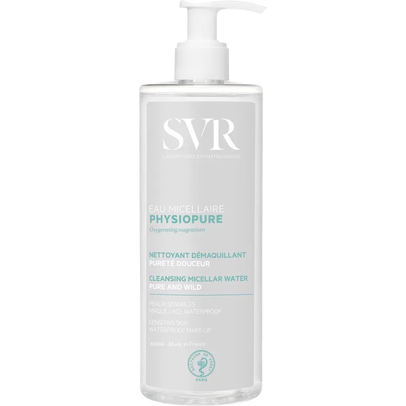 SVR Physiopure Cleansing Micellar Water με Αντλία Μικυλλιακό Νερό για Καθαρισμό Προσώπου από Ρύπους & Ντεμακιγιάζ Κατάλληλο για Όλους τους Τύπους Δέρματος 400ml