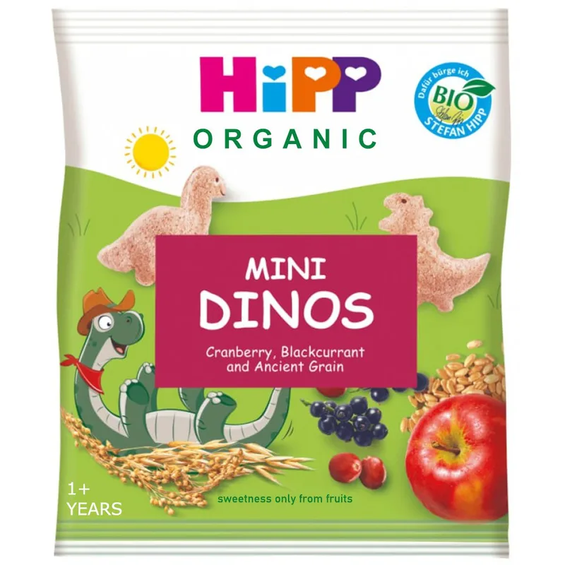 Hipp Bio Mini Dinos Fruit & Cereal Snack 1+ Years Βιολογικό Σνακ Δημητριακών με Φρούτα & Χυμούς Φρούτων με Σχήμα Δεινοσαυράκια 30g