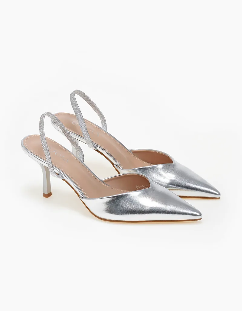 Slingback μυτερές γόβες - Ασημί