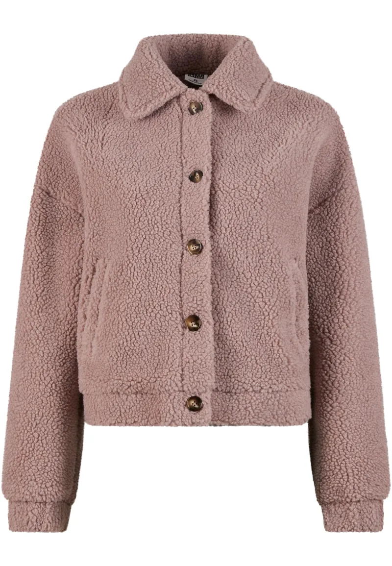 Ladies Short Sherpa Button Jacket Urban Classics TB6720-02913 Duskrose