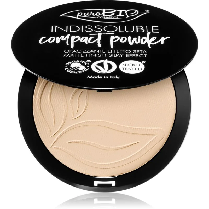 puroBIO Cosmetics Indissouble συμπαγής πούδρα με ματ αποτελέσματα απόχρωση T01 9 γρ