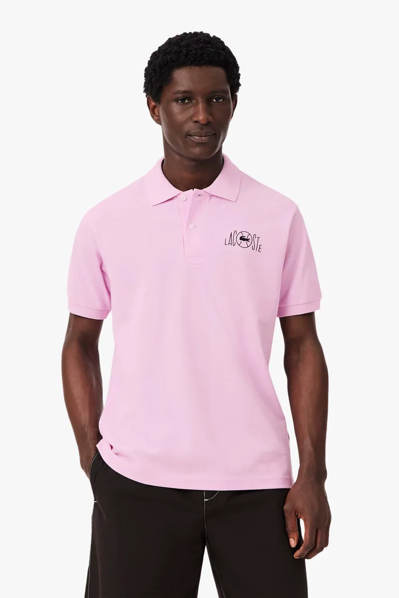 Lacoste ανδρική μπλούζα πόλο πικέ με λογότυπο και tennis ball motif Classic Fit - PH2080 Ροζ Ανοιχτό