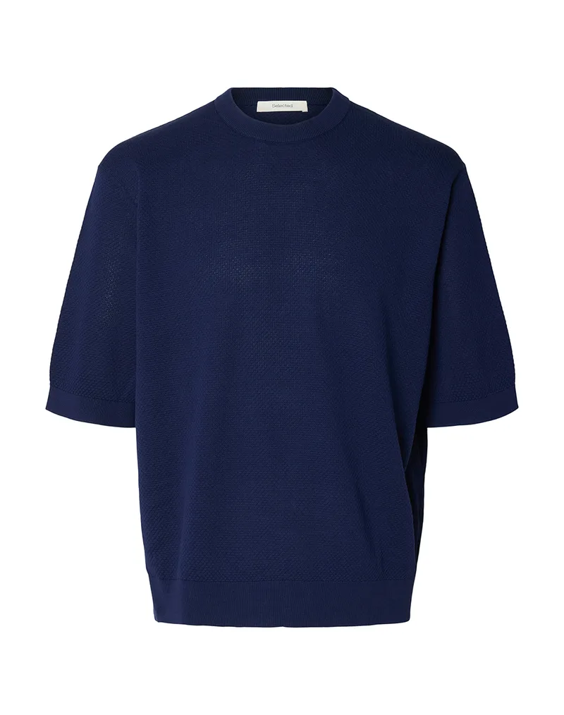 SELECTED SLHTORINO SS RELAXED STRUCTURE CREW NECK 16101377-Ocean Cavern NavyBlue