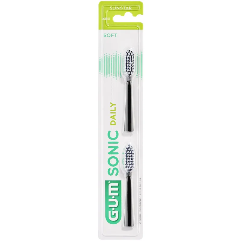 Gum Sonic Daily 4110 Soft Toothbrush Refills Heads Ανταλλακτικές Κεφαλές 2 Τεμάχια - Μαύρο
