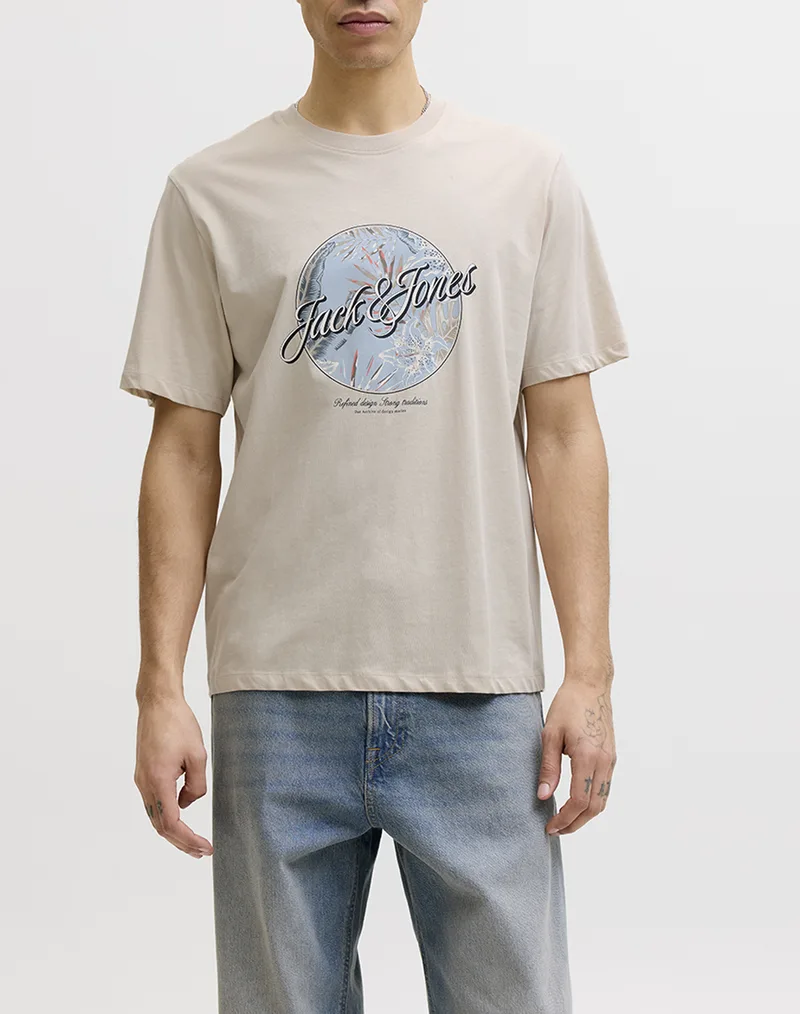 JACK&JONES JJHONOLULU SHAPE TEE SS CREW NECK LN 12288088-Moonbeam Biege