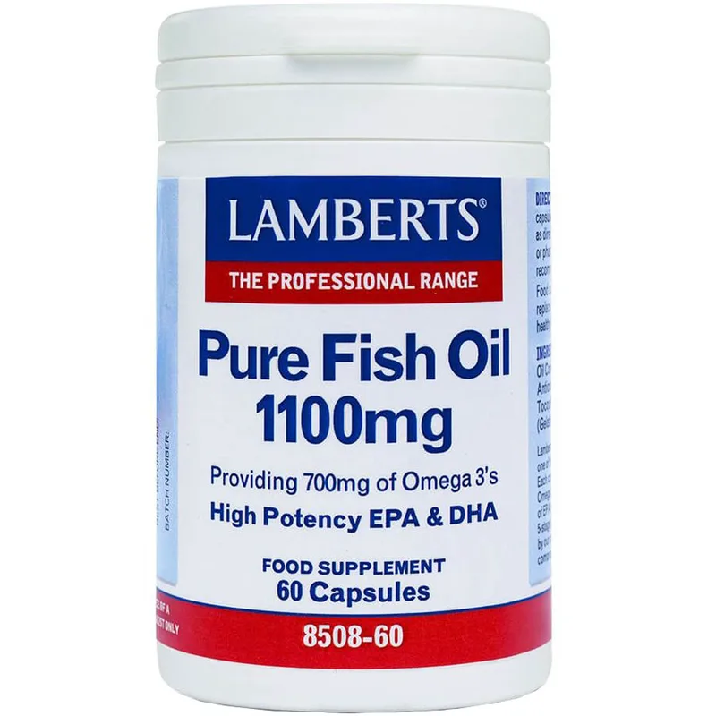 Lamberts Pure Fish Oil Συμπλήρωμα Διατροφής για την Ενίσχυση της Λειτουργίας της Καρδιάς, του Εγκεφάλου & της Όρασης 1100mg, 60caps