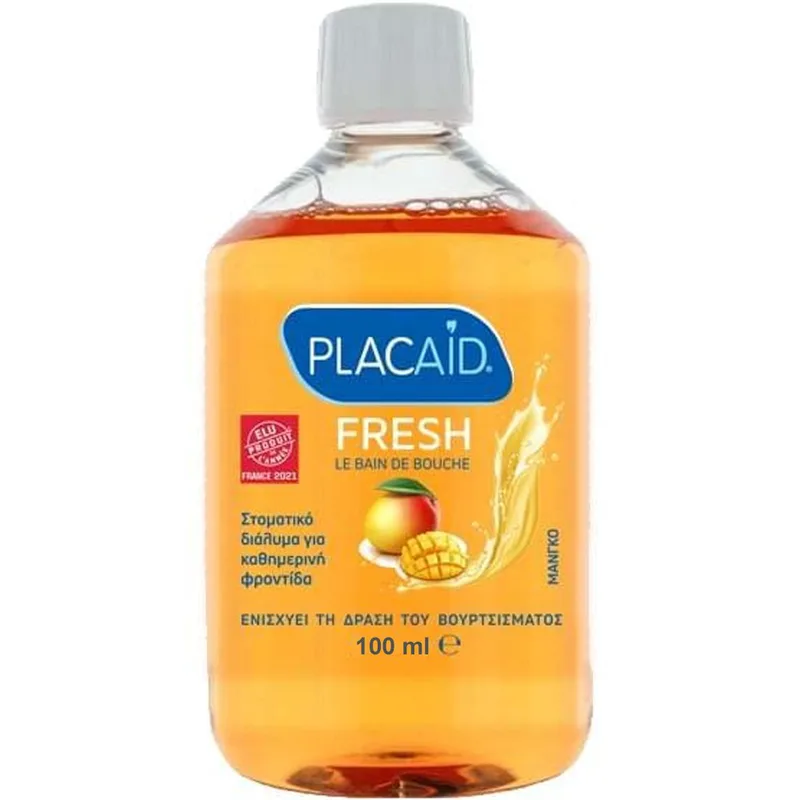 Plac Aid Fresh Mango Mouthwash Στοματικό Διάλυμα Καθημερινής Χρήσης Κατά της Πλάκας για Δροσερή Αναπνοή με Γεύση Μάνγκο 100ml - Travel Size