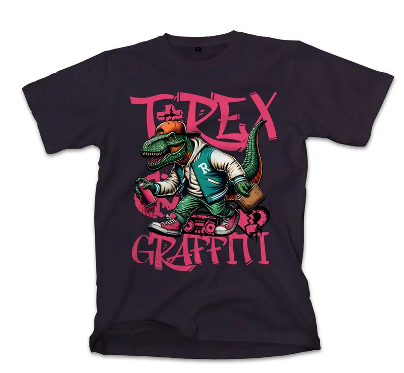 T-Shirt T-Rex Urban Hip-Hop Star Y2K Graffiti Streetwear Pop Culture Black
