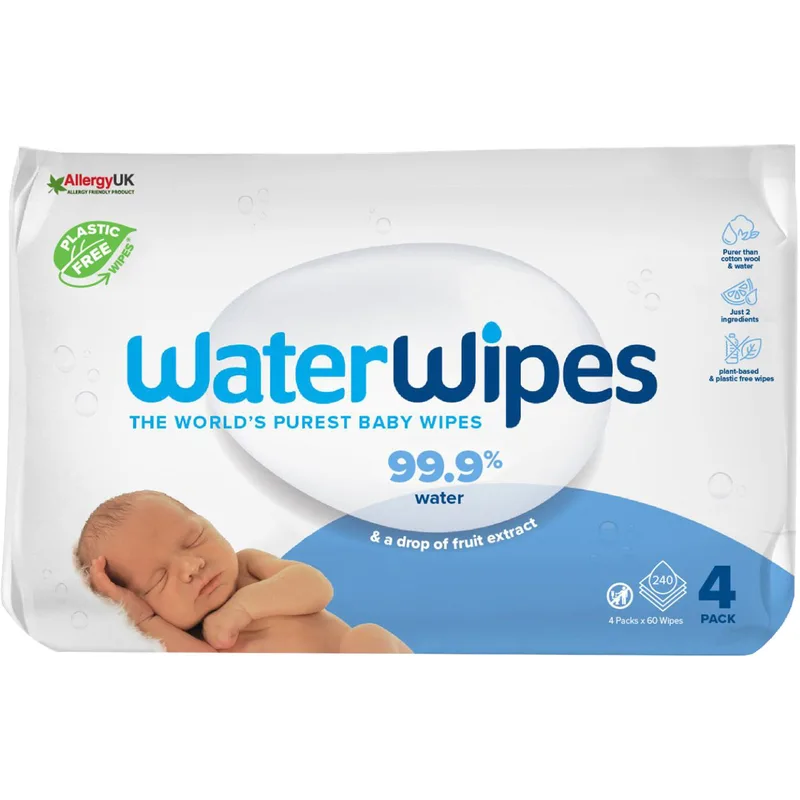 WaterWipes Baby Wipes 0m+ Άοσμα Μωρομάντηλα Καθαρισμού με 99.9% Νερό & 0.01% Εκχύλισμα από Σπόρους Γρκέιπφρουτ 240 Τεμάχια (4x60 Τεμάχια)