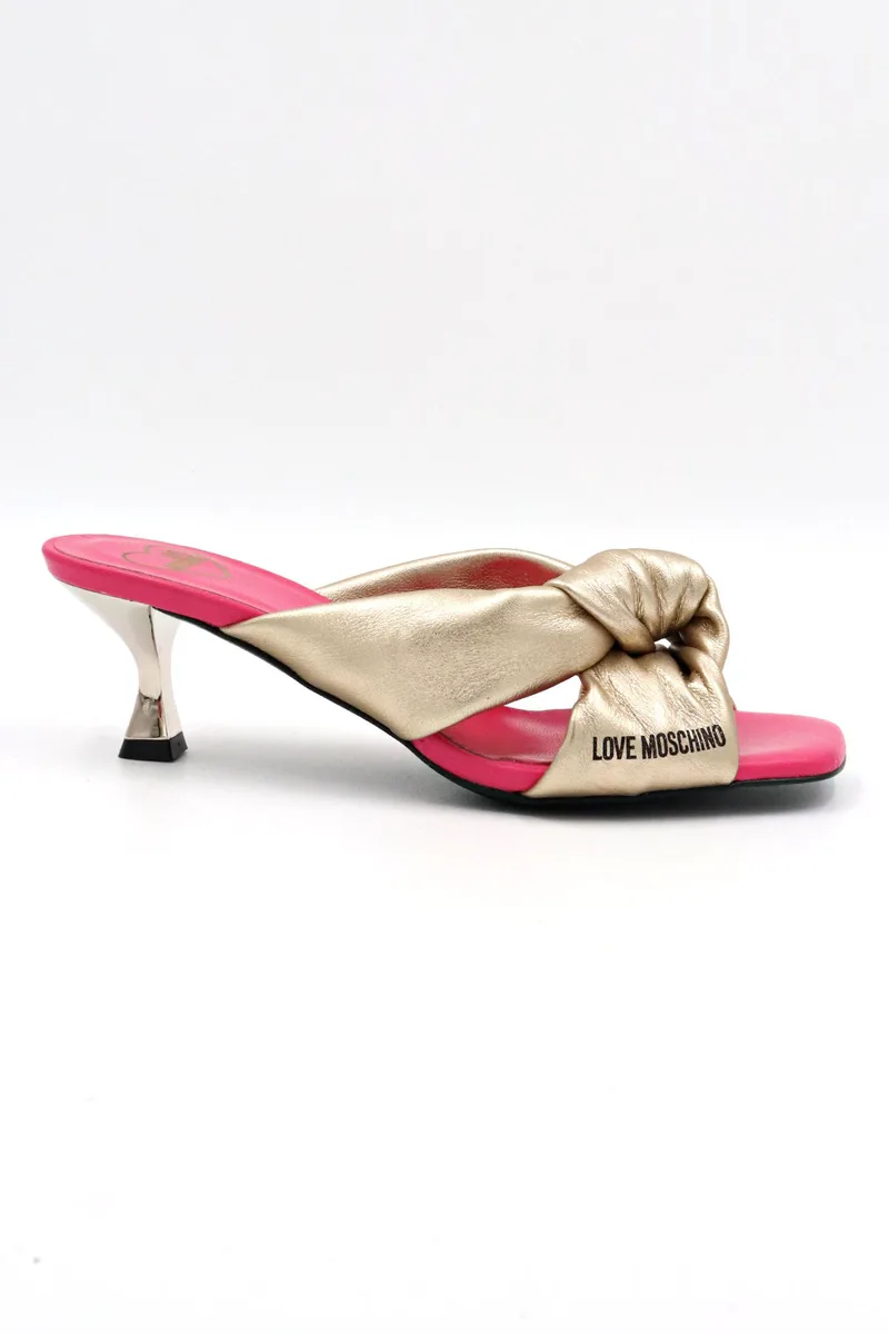 LOVE MOSCHINO ΠΑΠΟΥΤΣΙΑ MULES LOGO XΡΥΣΟ/ΦΟΥΞΙΑ