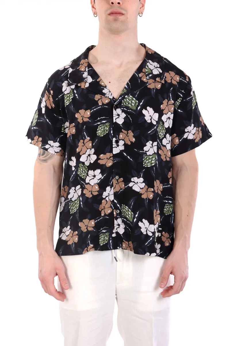 BOSS BEACHWEAR ΠΟΥΚΑΜΙΣΟ BEACH SHIRT FLORAL ΜΑΥΡΟ
