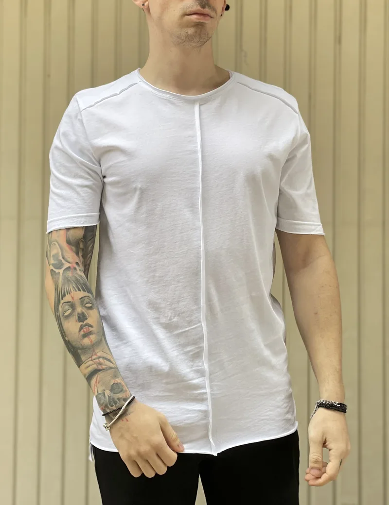 NDC ανδρικό λευκό ασύμμετρο T-shirt με ραφή 232917W