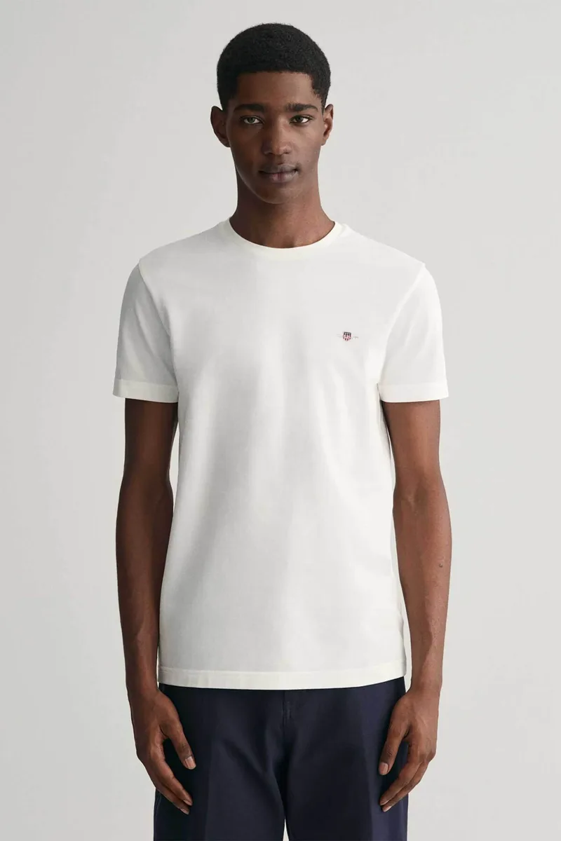 Gant ανδρικό T-shirt πικέ με κεντημένο λογότυπο Slim Fit - 2013033 Λευκό