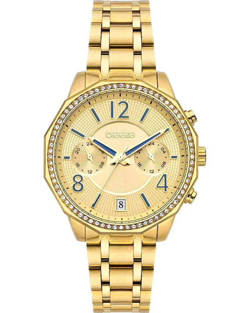 BREEZE Crystal Dual Time - 212451.2, Χρυσό case with Stainless Steel Bracelet