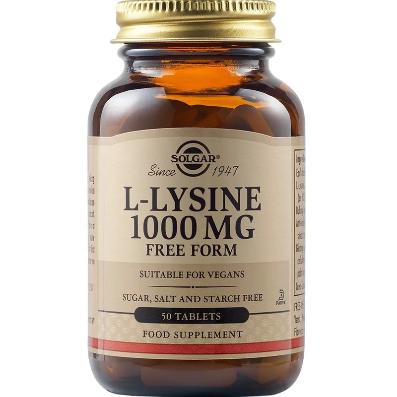 Solgar L-Lysine 1000mg Συμπλήρωμα Διατροφής Αμινοξέος Λυσίνης για την Αποτοξίνωση του Ήπατος & Πρόληψη Επανεμφάνισης του Ιού του Επιχείλιου Έρπητα & Άλλων Ιογενών Λοιμώξεων 50tabs
