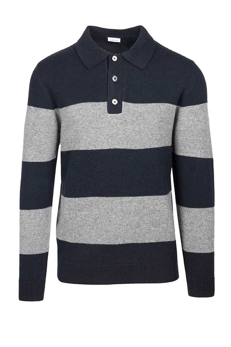 ΑΝΔΡΙΚΟ POLO ΜΑΛΛΙΝΟ ΡΙΓΕ ΜΠΛΕ-ΓΚΡΙ REGULAR FIT