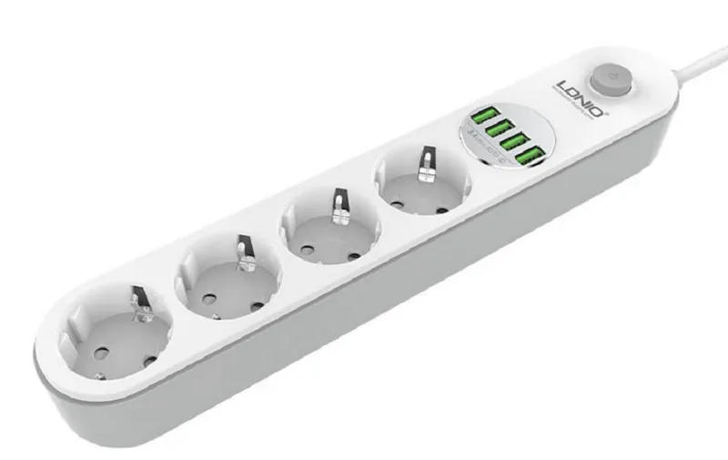 Ldnio Πολύπριζο Ασφαλείας με 4 Υποδοχές 2500W με Διακόπτη & Καλώδιο 200cm - 4 x USB-A - 17W - White (SE4432)