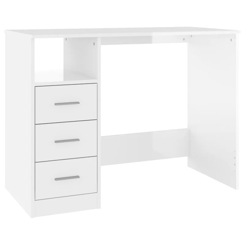 vidaXL Γραφείο με Συρτάρια Γυαλ. Λευκό 102x50x76 εκ. Επεξεργ. Ξύλο