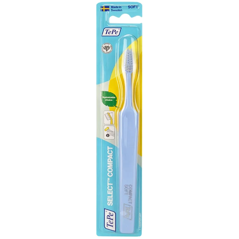 TePe Select Compact Soft Toothbrush Μαλακή Οδοντόβουρτσα με Μικρή Κεφαλή για Αποτελεσματικό Καθαρισμό 1 Τεμάχιο - Ανοιχτό Γαλάζιο