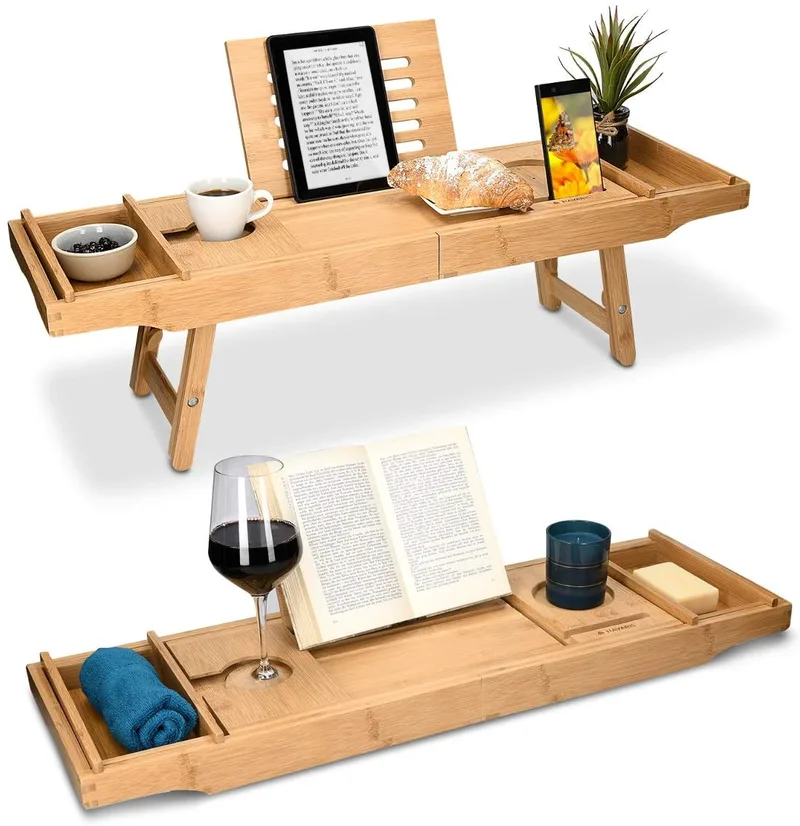 Navaris Wooden Bed and Bath Tray - Ξύλινη Βάση / Δίσκος για τη Μπανιέρα / Κρεββάτι με Πτυσσόμενα Πόδια - Brown (47685.02)