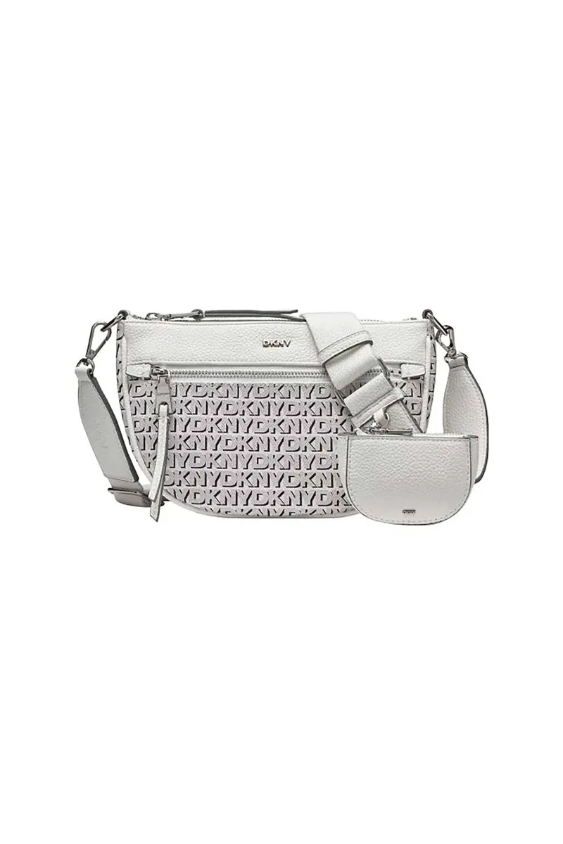 DKNY γυναικεία τσάντα crossbody με all-over logo print "Zoie" - R41E5D01 Υπόλευκο