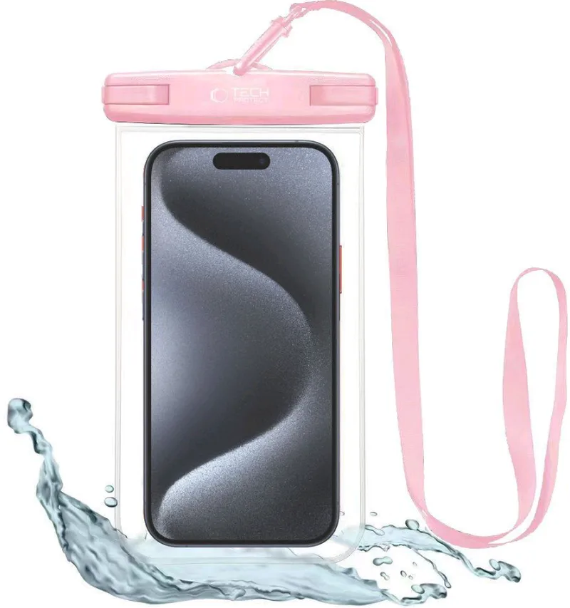 Tech-Protect Universal Waterproof - Αδιάβροχη Θήκη για Κινητά έως 6.9'' - IPX8 - Ροζ / Clear (9589046924521)