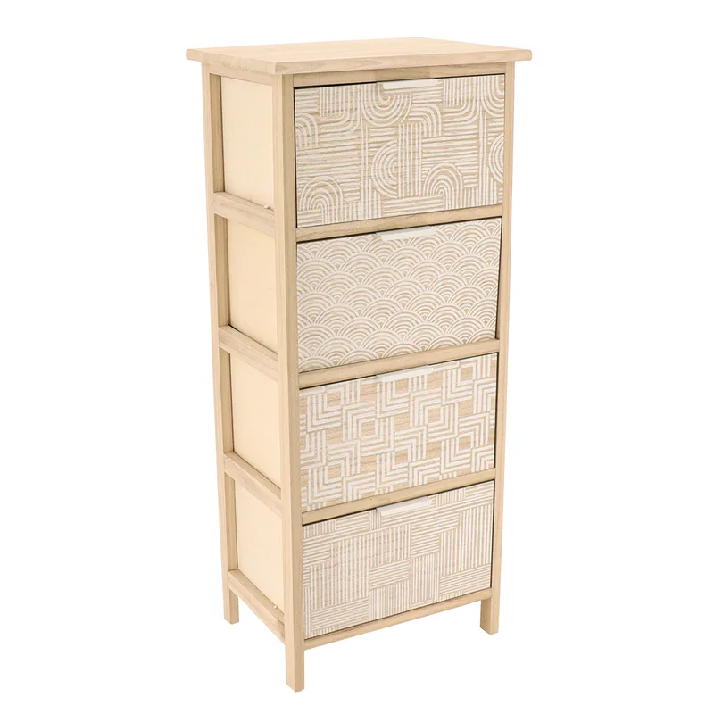 Συρταριέρα MDF Με 4 Συρτάρια 37,5x27,5x86εκ. Μπεζ Με Σχέδια MRShome 1398000 (Υλικό: Mdf, Χρώμα: Μπεζ) - sealskin - sl-DS-1398000