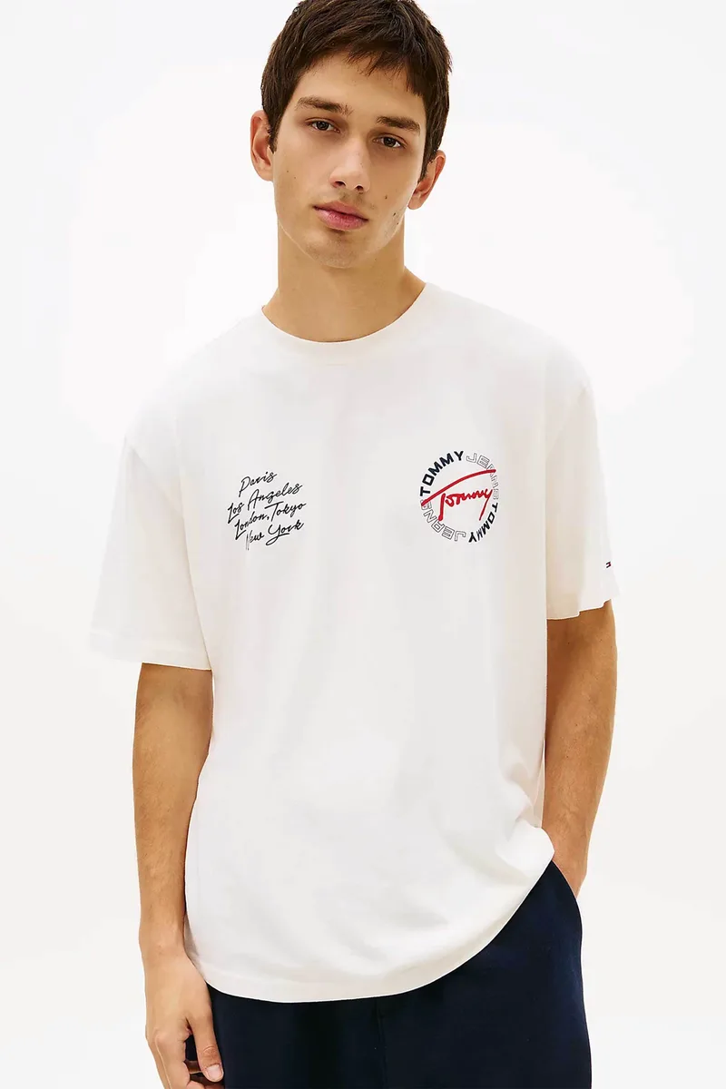 Tommy Jeans ανδρικό T-shirt με logo print Relaxed Fit "Circular" - DM0DM22535 Λευκό