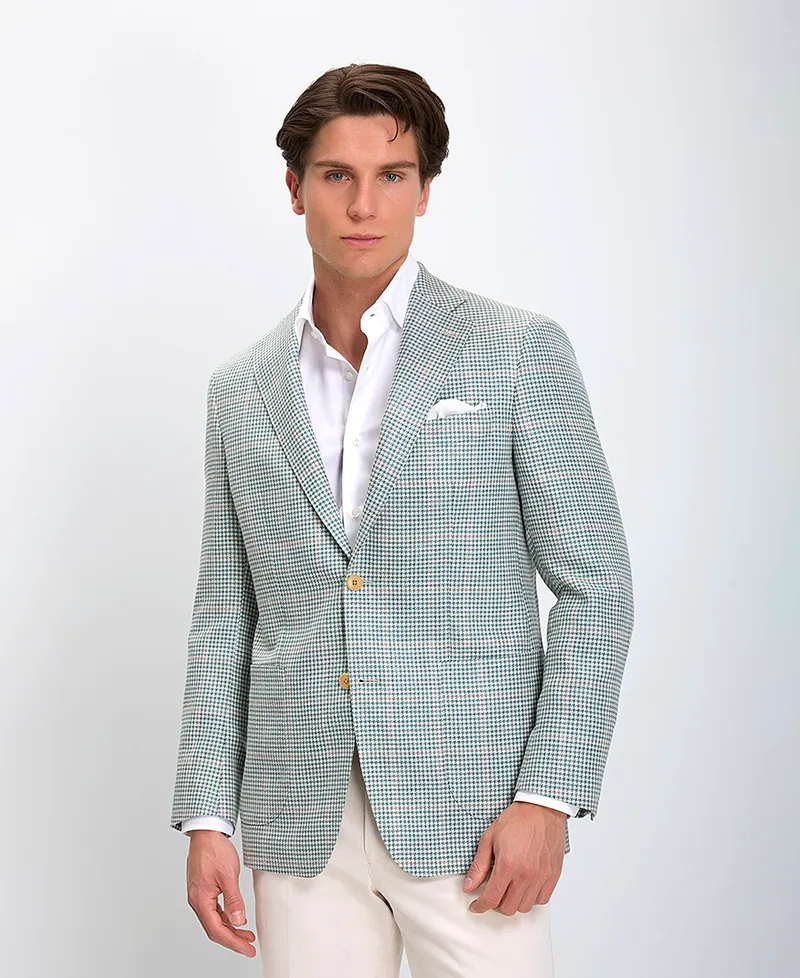 HD x Vardas Ανδρικό Σακάκι με Μικροσχέδιο Slim Fit σε Μπεζ/Πράσινο