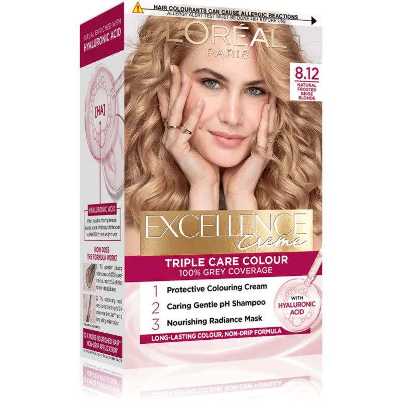 L’Oréal Paris Excellence Creme βαφή μαλλιών απόχρωση 8.12 Natural Frosted Μπεζ Blond 1 τμχ