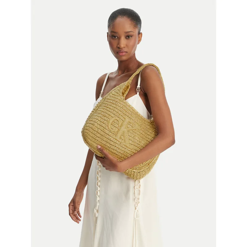 Τσάντα Calvin Klein Bold Ck Raffia Lg Shoulder Bag LV04F3448G Μπεζ