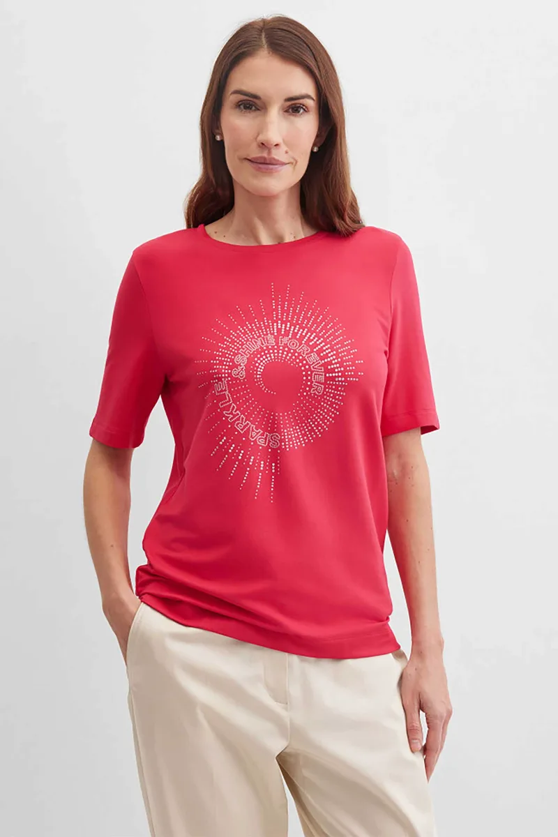 Gerry Weber γυναικείο T-shirt με στρας Straight Cut - N61731283044 Φούξια