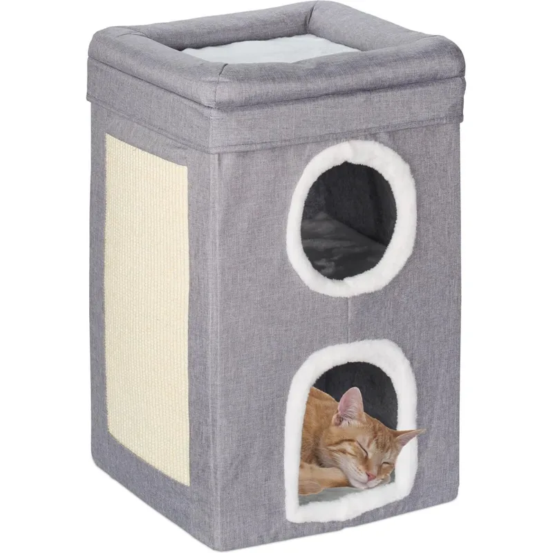 Σπιτάκι Γάτας Relaxdays Cat House 3 Tiers Αναδιπλούμενο 3 Επιπέδων με Ονυχοδρόμιο & Μαλακά Μαξιλαράκια - Grey / White (10049932)