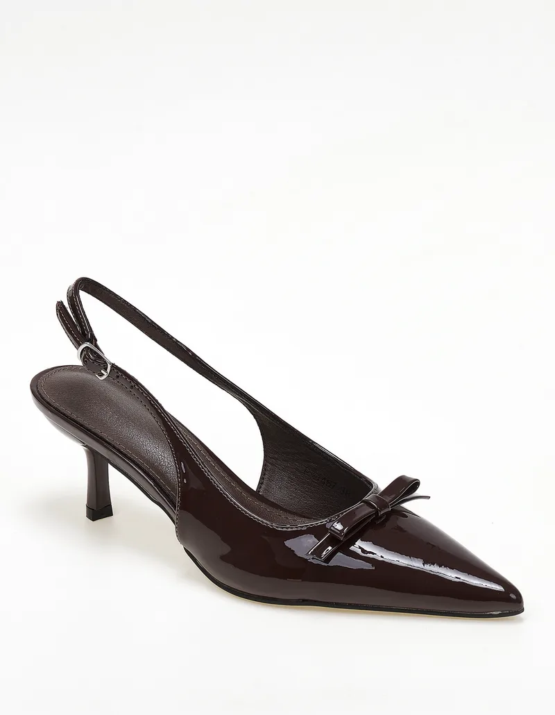 Slingback λουστρίνι γόβες με διακοσμητικό φιόγκο - Καφέ