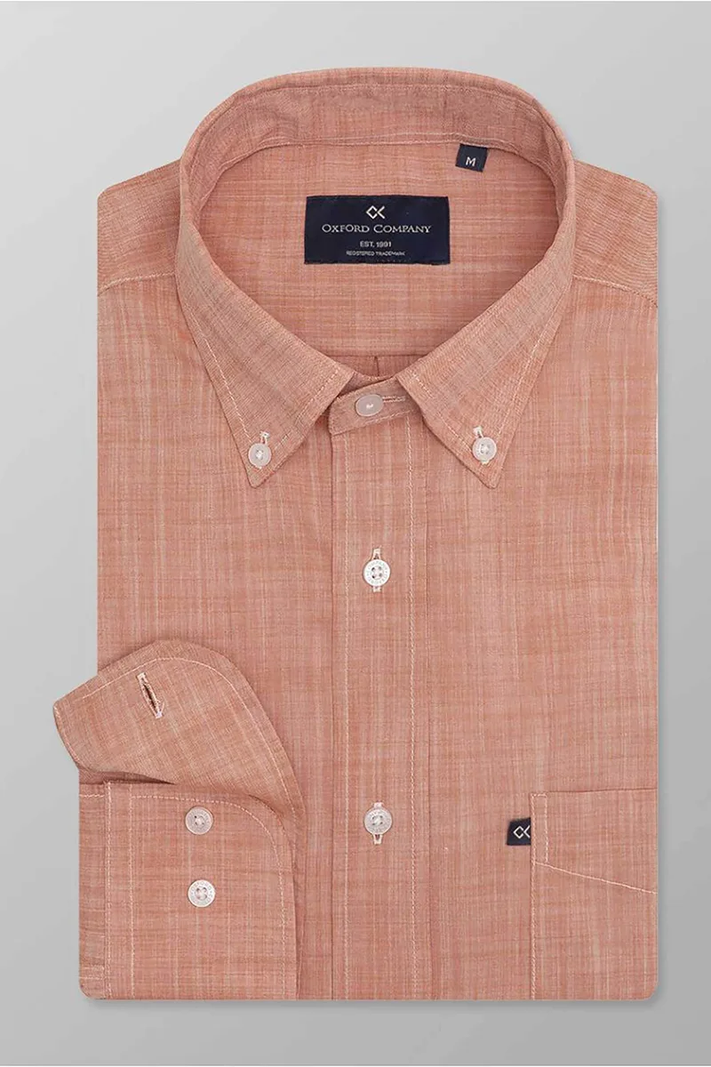 Oxford Company ανδρικό sport πουκάμισο button down μονόχρωμο Regular Fit - F110-BZ10.05 Πορτοκαλί