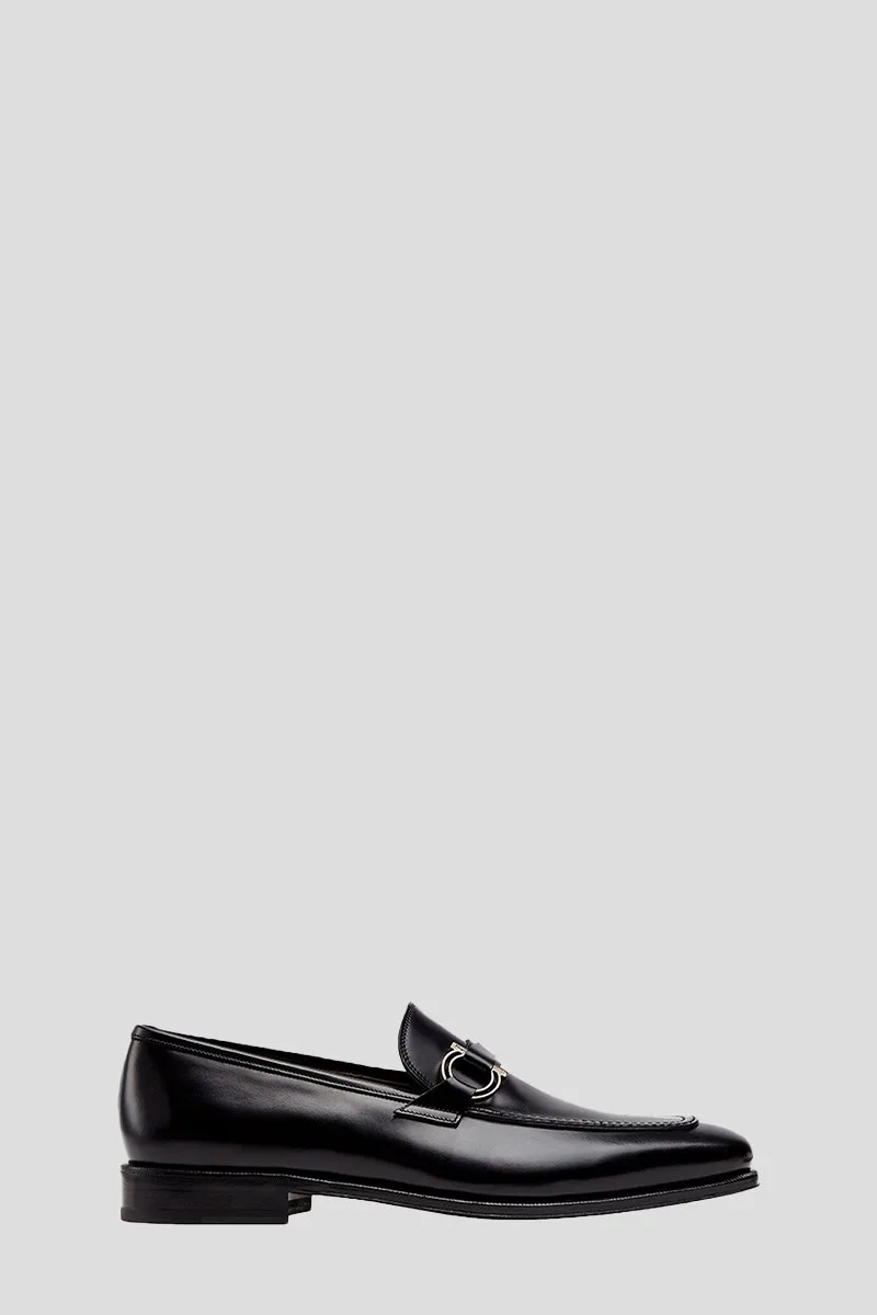 SALVATORE FERRAGAMO Ανδρικό Leather Loafers With Silver Logo