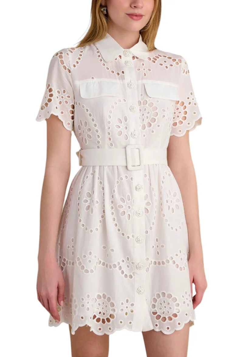 Φόρεμα Attrattivo Κοντό Broderie Με Ζώνη 9920653-WHITE Γυναικείο