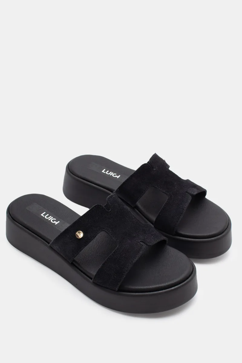 LUIGI DESIGN - Δερμάτινα Σανδάλια Flatform με Ανοίγματα στο Πλάι - Μαύρο