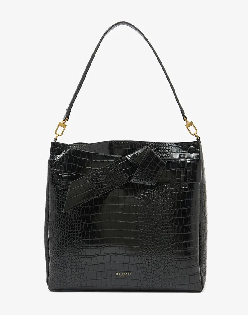 TED BAKER SSOFIA Large Croc Knot Bow Bag 283814-BLACK Black