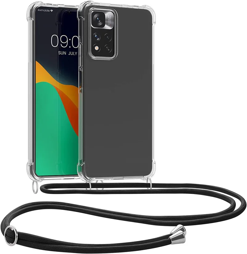 KWmobile Διάφανη Θήκη Σιλικόνης με Λουράκι Λαιμού - Xiaomi Redmi Note 11 Pro Plus 5G - Transparent / Black (58099.01)