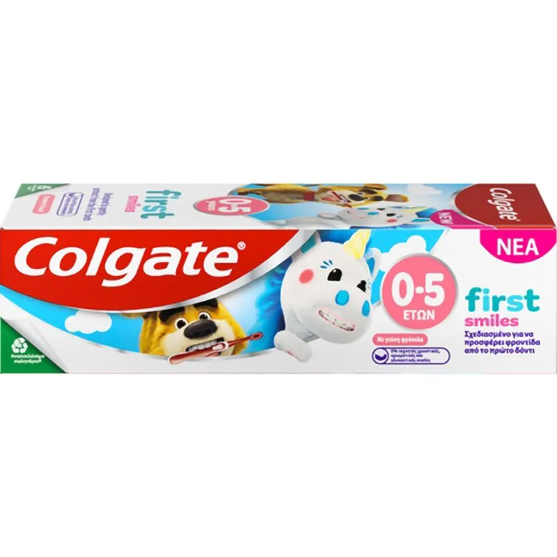Colgate First Smiles 0 - 5 Years Toothpaste Οδοντόκρεμα για Παιδιά από 0 Έως 5 Ετών για Μέγιστη Προστασία από την Τερηδόνα, Προστασία των Πρώτων Δοντιών & Δροσερή Αναπνοή με Γεύση Φράουλα 50ml