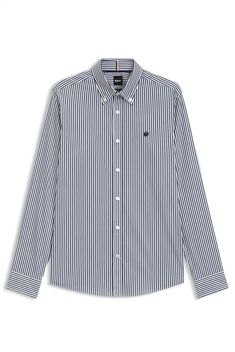 BOSS ΠΟΥΚΑΜΙΣΟ ΡΙΓΕ BUTTON DOWN SLIM FIT STRETCH H-ROAN-BD-E-C1-253 ΛΕΥΚΟ-ΜΠΛΕ