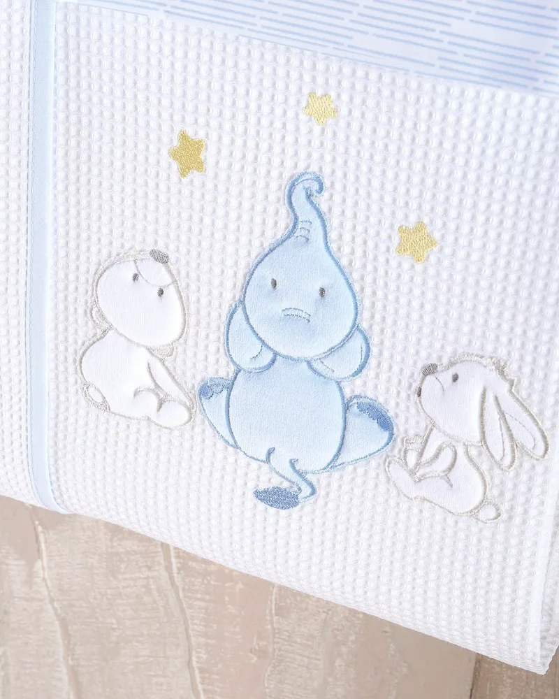 Κουβέρτα Πικέ Κούνιας Rythmos Elephant Friends Σιελ 120x150