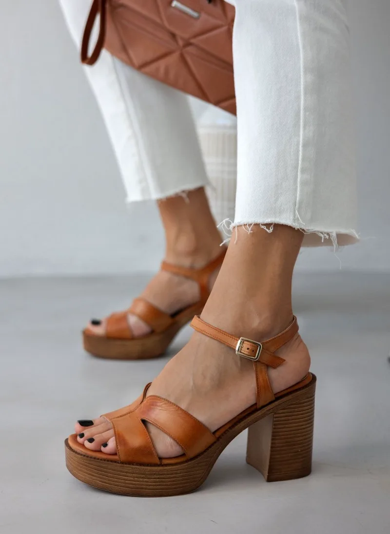 TFP Leather Ankle Strap Sandals - B201 - Tan