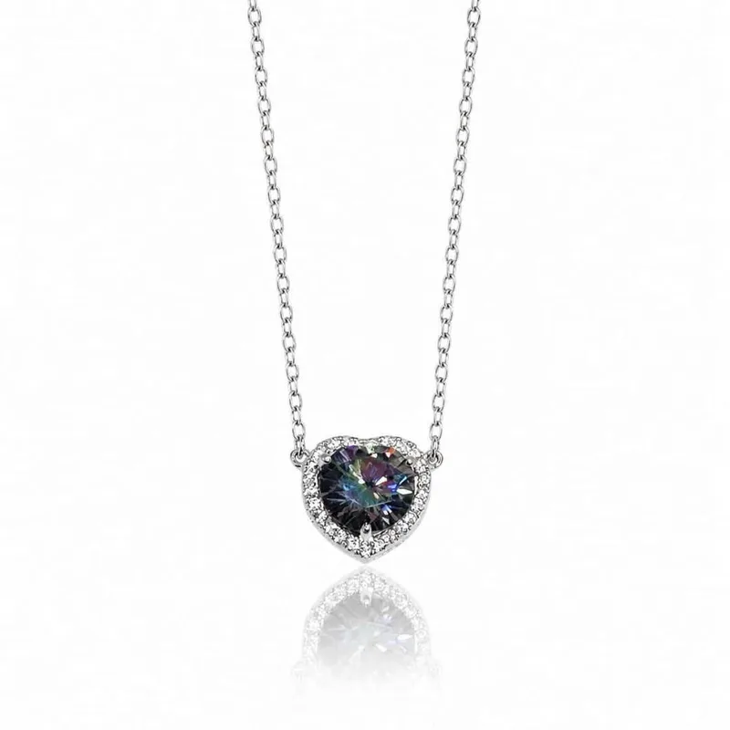 Ασημένιο Κολιέ 925 Καρδιά με Moissanite 1ct και GRA