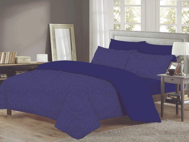 Σετ Σεντόνια 100% Βαμβακερά Royal Blue Πουά Γαρύφαλλο - 220x260